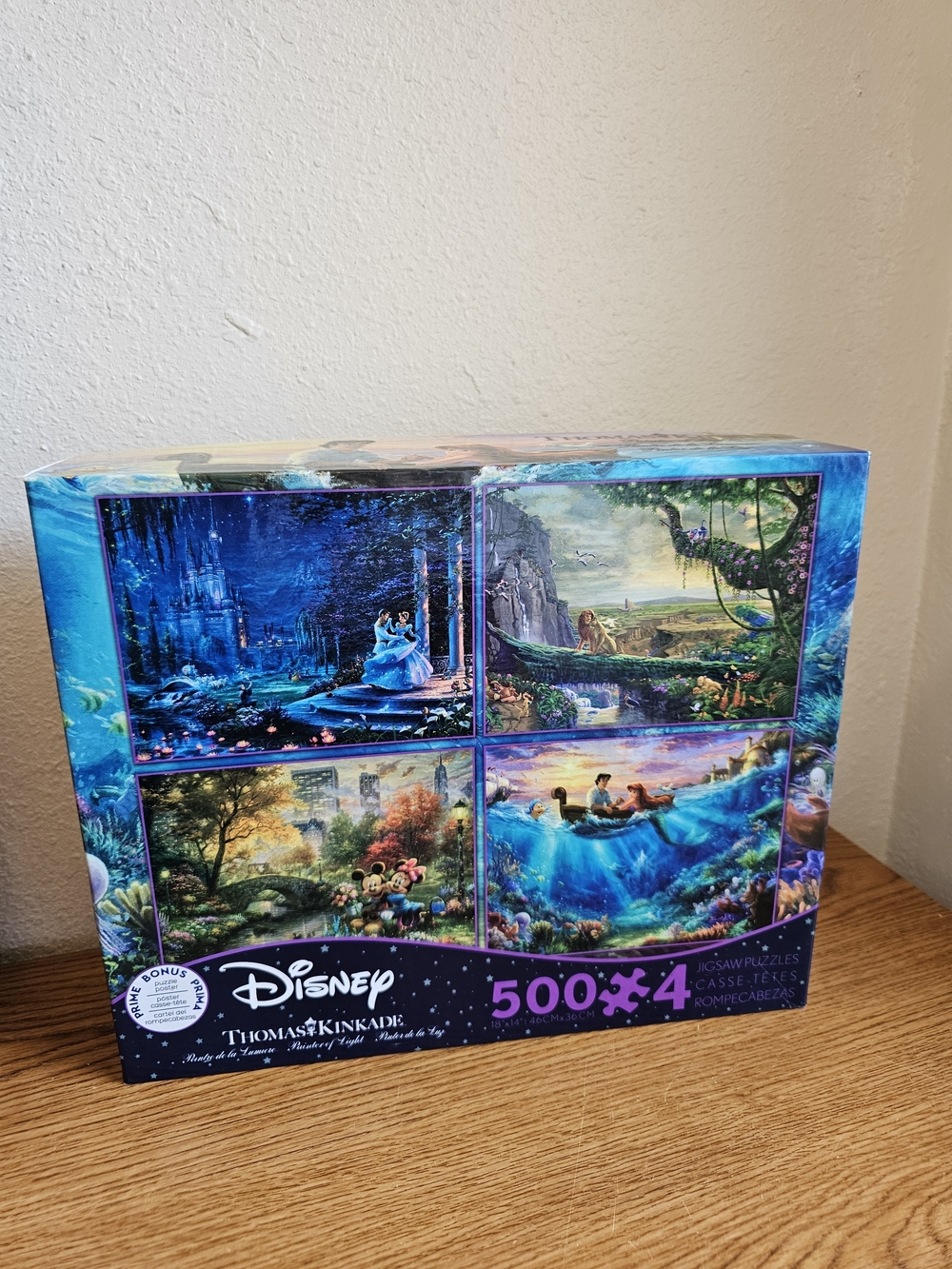 Thomas Kinkade 4 Pack 500 Pc Puzzle Set Ariel Mickey Lion King Cinderella